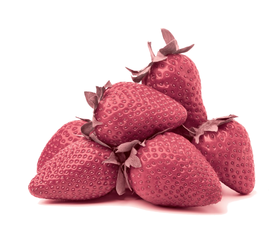 6 rote Erdbeeren, rötlich eingefärbt