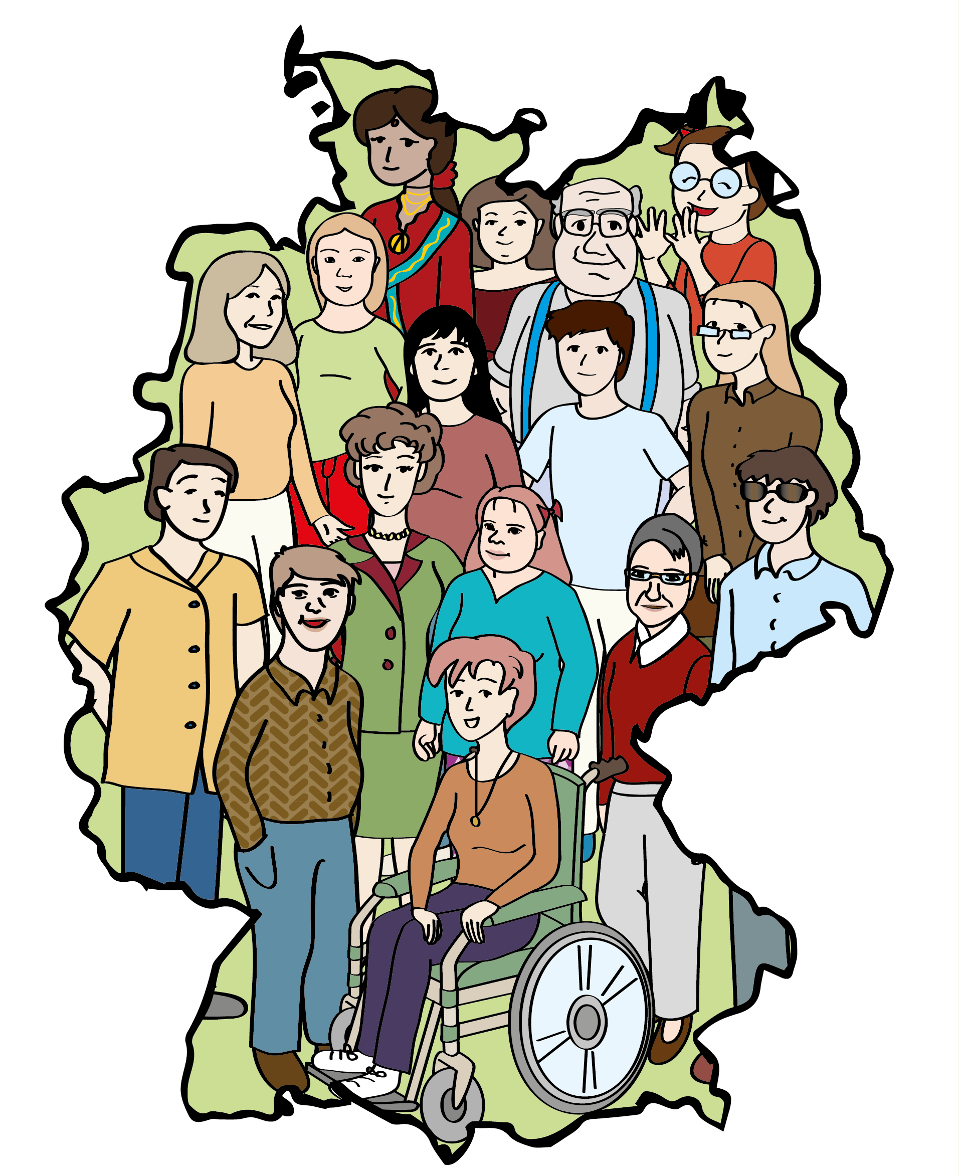 Ein Umriss der Deutschlandkarte mit vielen Menschen drin